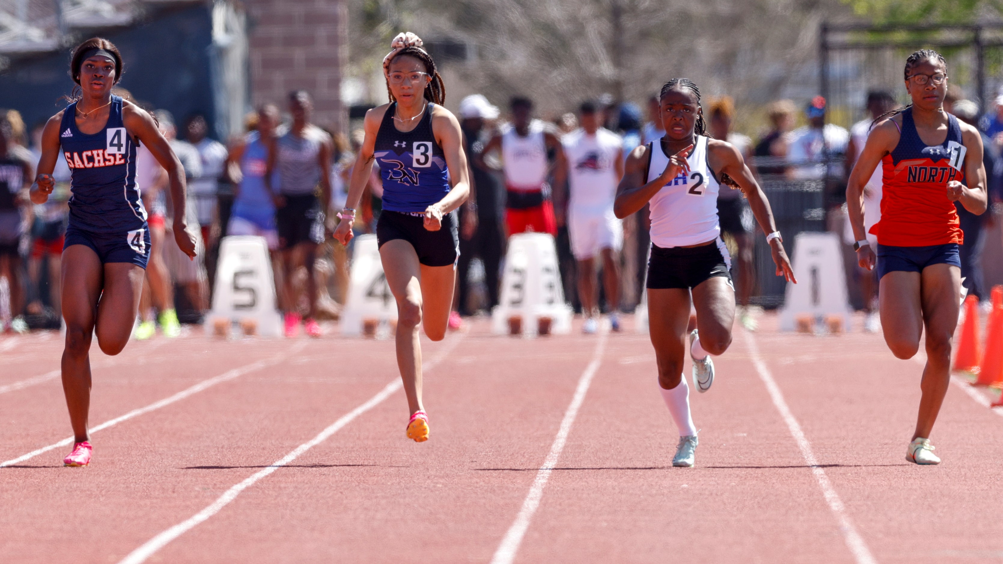 From left, Garland Sachse’s Hannah Lowe, Northwest Nelson’s Skylar Brazzell, Duncanville’s...