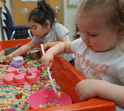 Children play at Endeavor Elementary’s on-site daycare in Nampa, Idaho, which is funded...