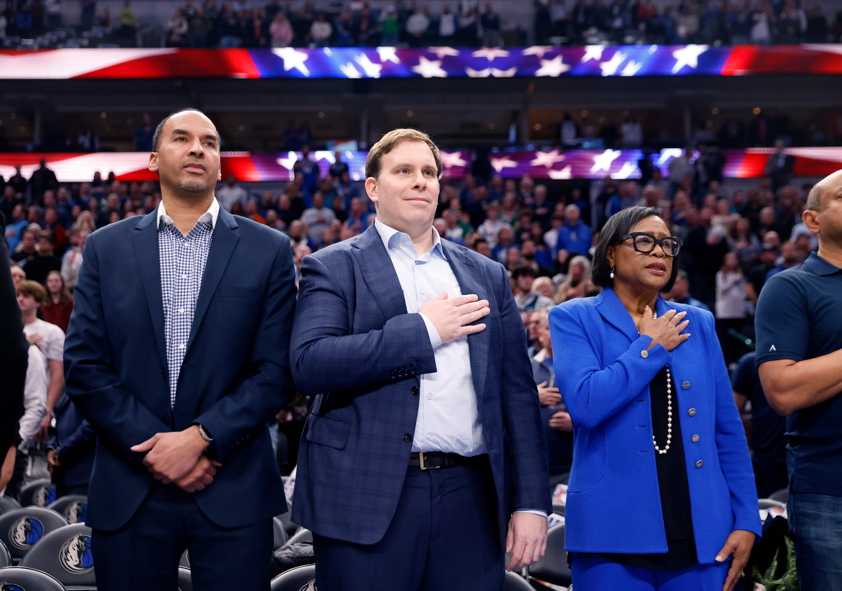 Dallas Mavericks general manager Nico Harrison (left), new governor and majority owner...