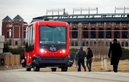Alliance for Transportation Innovation's  EZ-10, a six-seat self-driving shuttle, ferries...