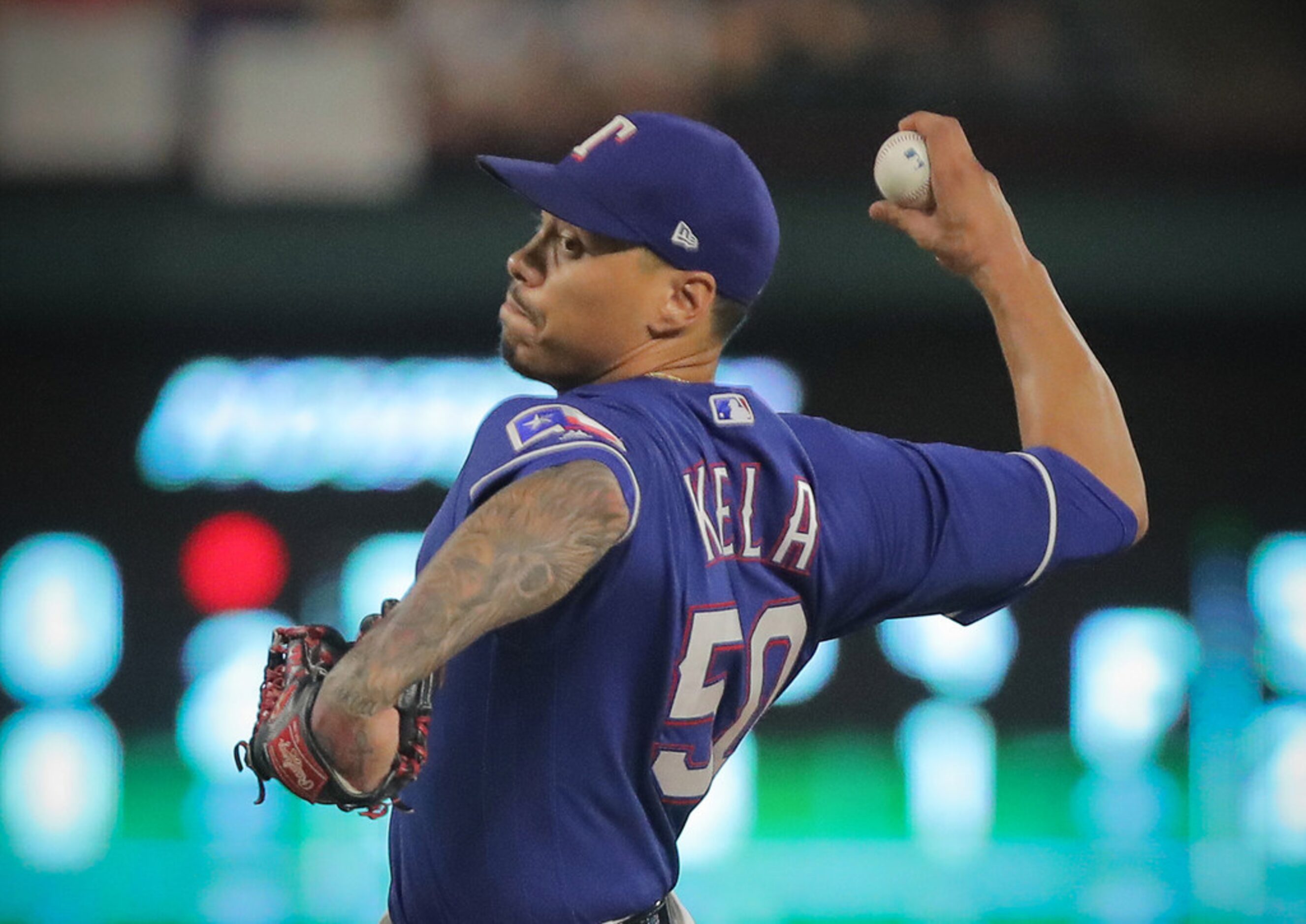 Texas Rangers relief pitcher Keone Kela (50) closes the game as the Texas Rangers beat the...