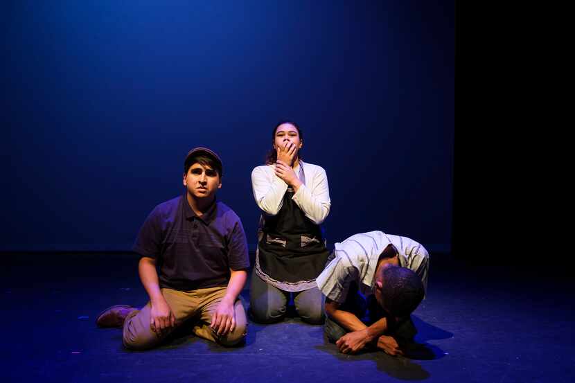 From left, actors Edwin Aguilar, Jenna Davis-Jones and Elliot Sims in a scene from Cara Mia...