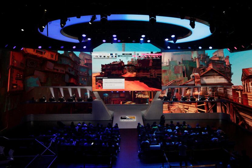 The Dallas Fuel plays the Hangzhou Spark in a professional gaming match in Burbank, Calif....