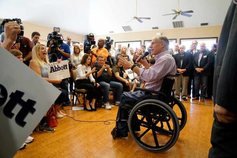 Governor Greg Abbott encourage supporters to vote early during a small rally at the Castle...