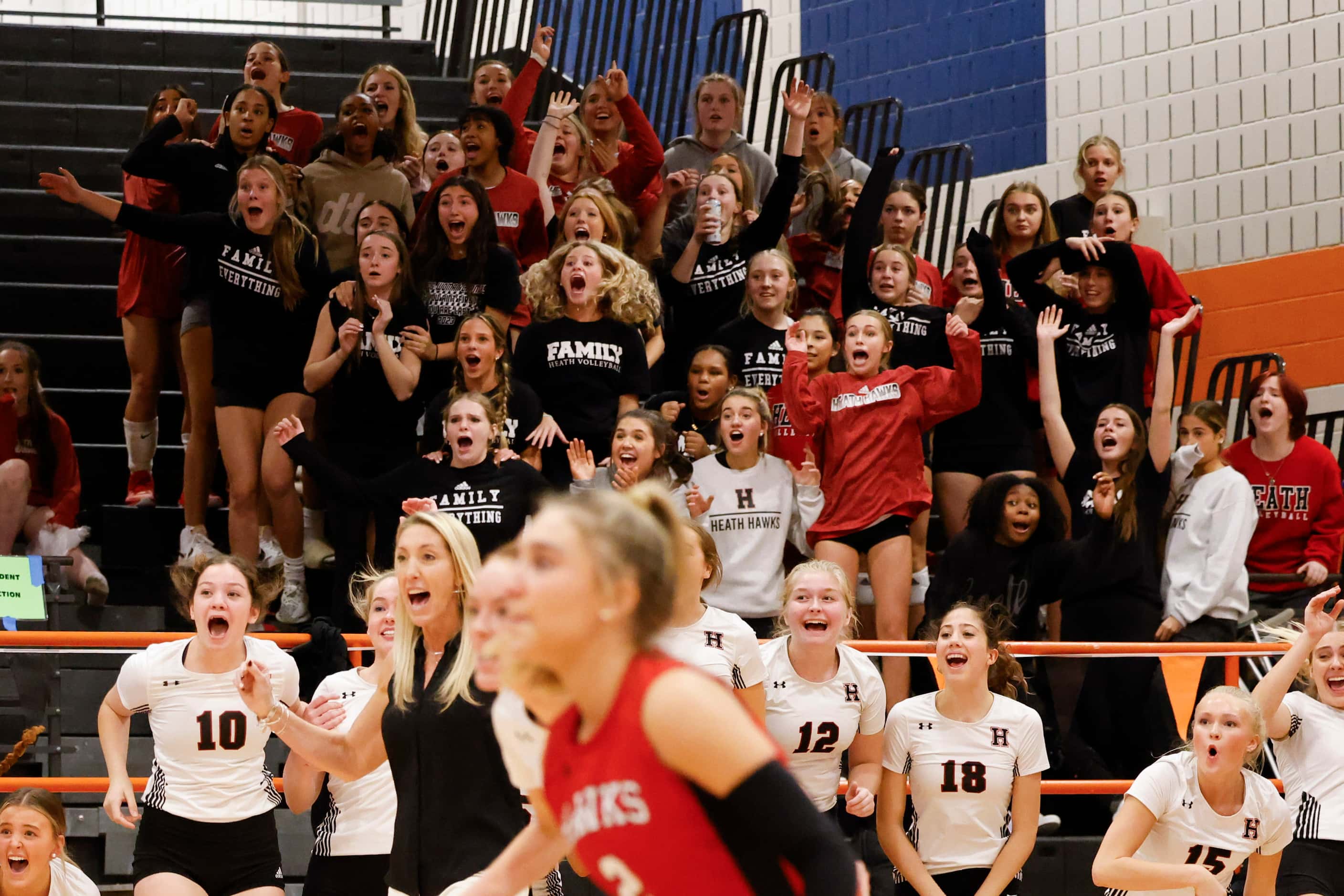 Rockwall heath student crowd cheer after a point during a volleyball game against Rockwall...
