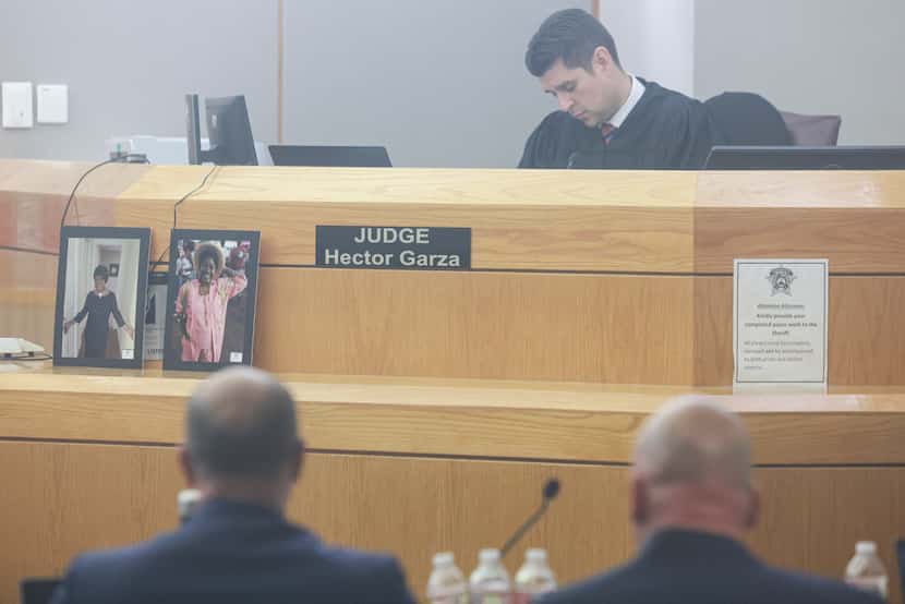 State District Judge Hector Garza looks down during a trial for Jordan Rodgers at Frank...