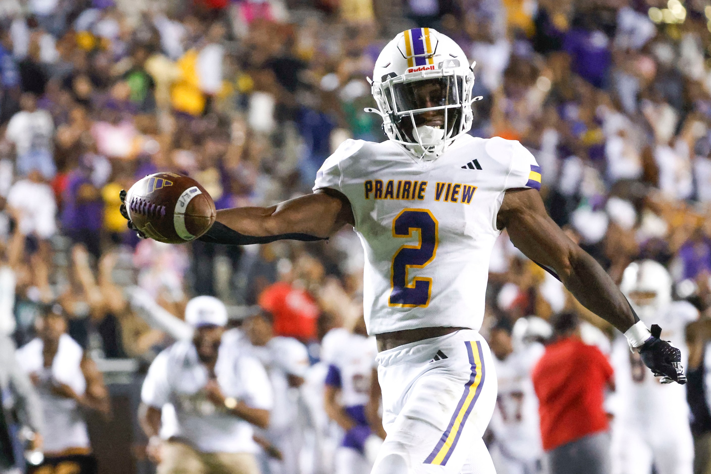 Prairie View A&M running back Connor Wisham (2) celebrates a touchdown during the second...