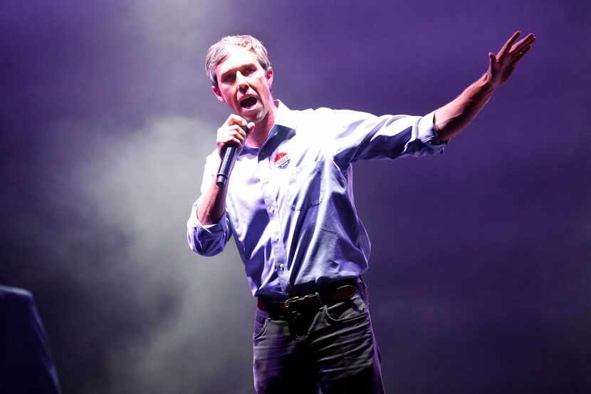 U.S. Senate candidate Rep. Beto O'Rourke (D-TX) speaks to his supporters during the election...