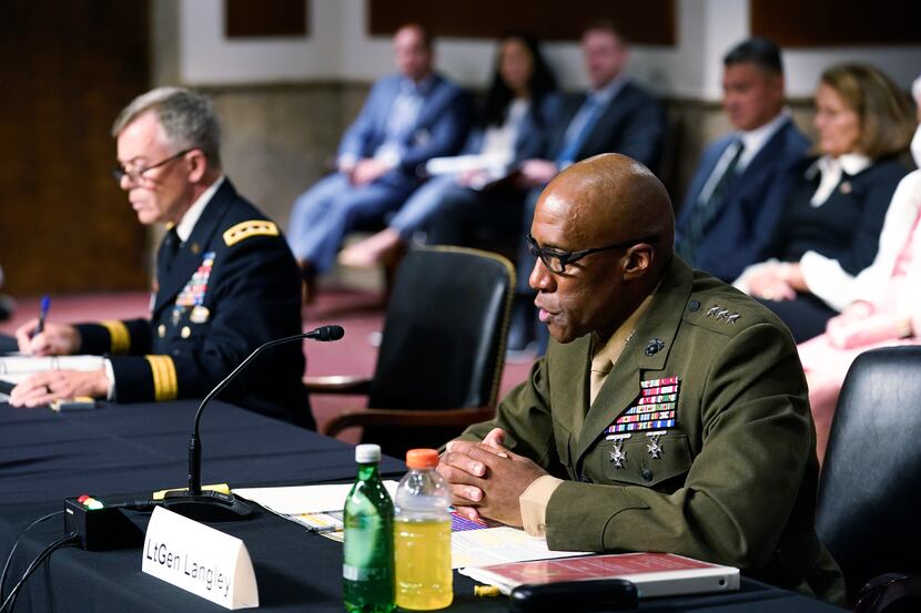 Lt. Gen. Michael Langley speaks during a Senate Armed Services hearing to examine the...