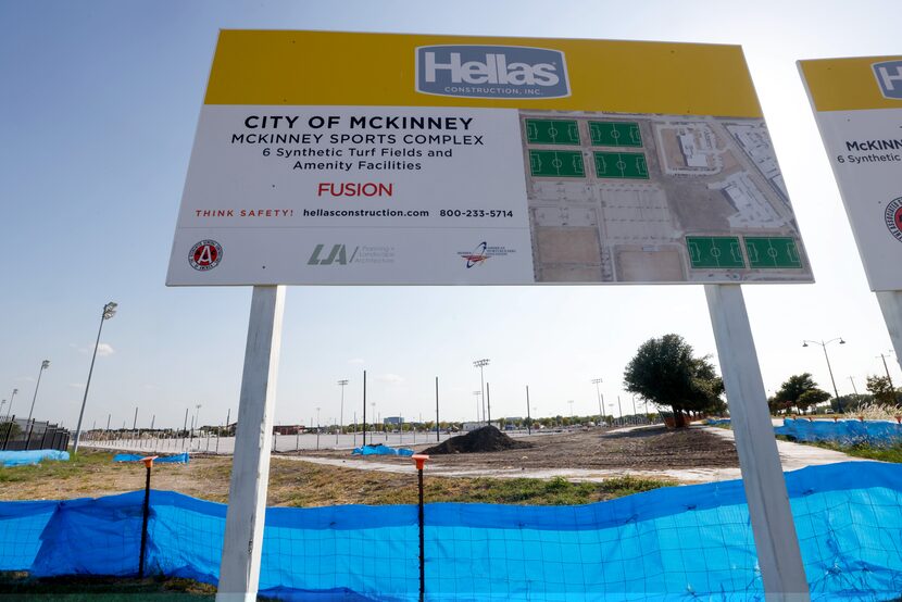 Signs on the edge of McKinney Soccer Complex at Craig Ranch map out the  plans for the...