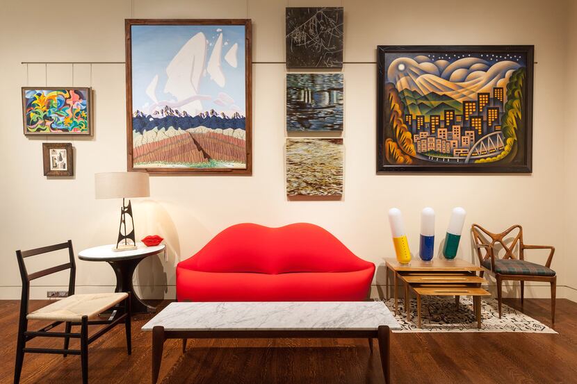 Kirkland Museum Italian Modern Vignette featuring the Bocca Sofa/Marilyn Lips Sofa...