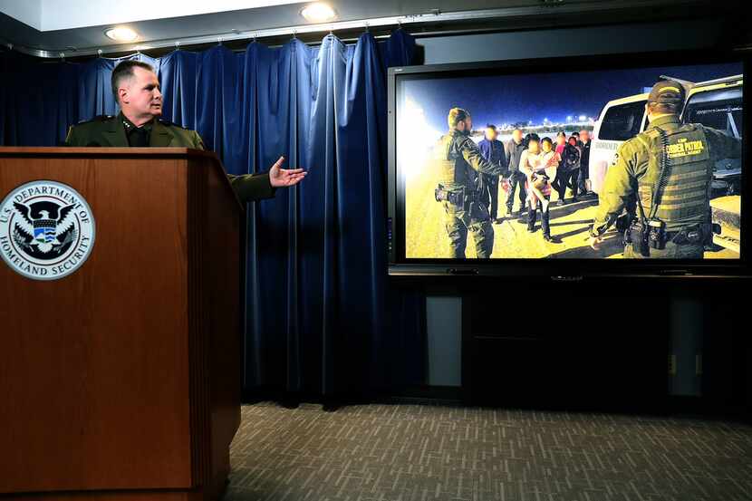 Brian Hastings, chief of operations for the U.S. border patrol, briefs the media on...