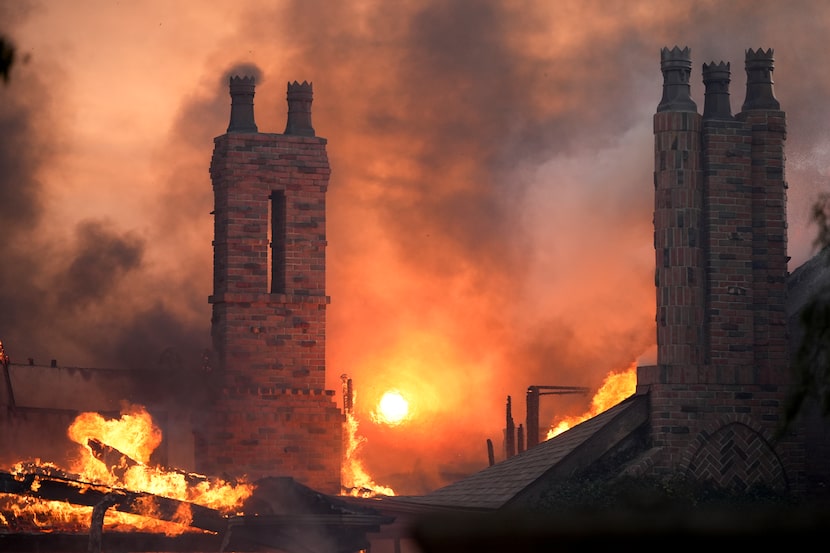 A fire burns in the Mountain fire, Wednesday, Nov. 6, 2024, in Camarillo, Calif. (AP...