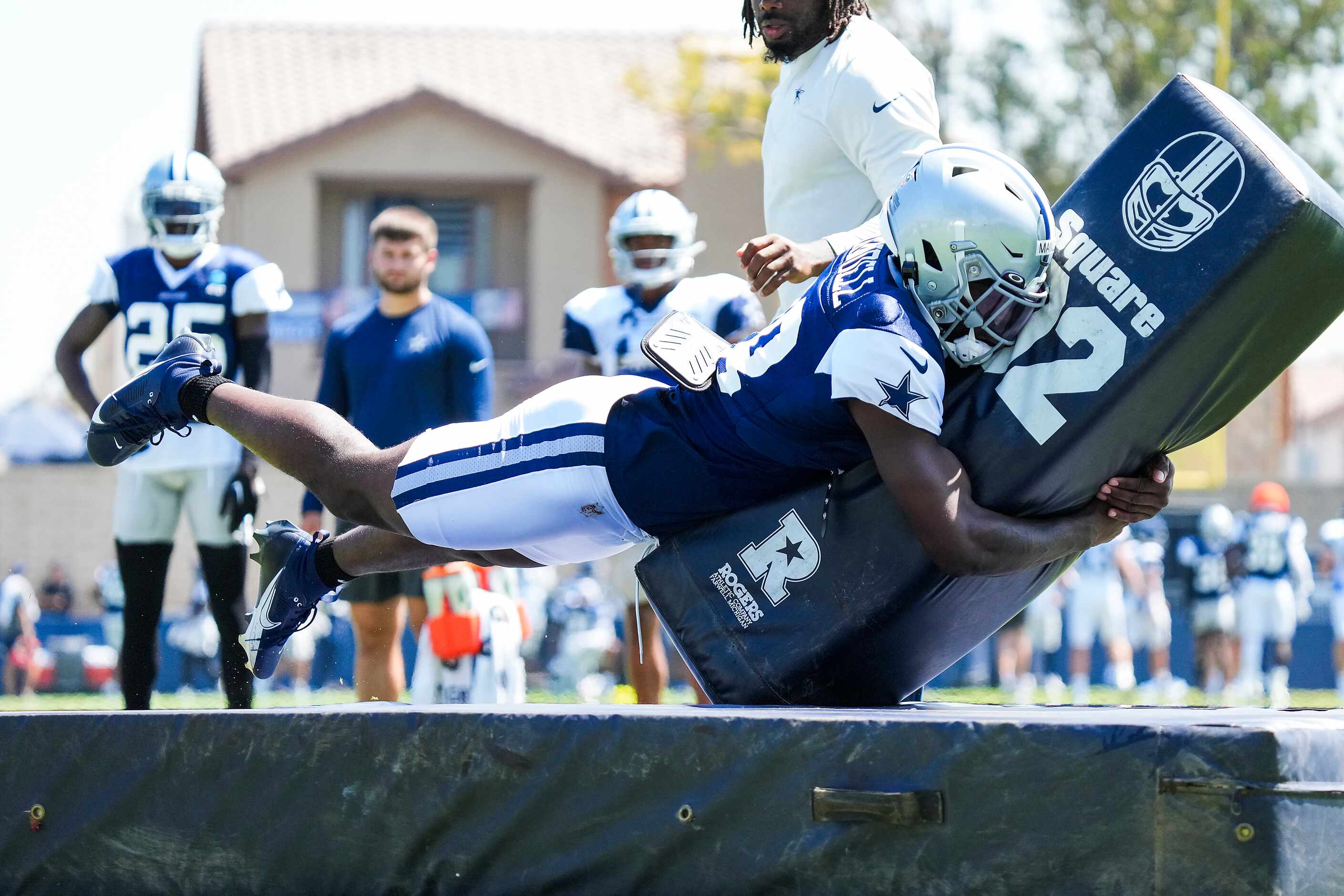 Dallas Cowboys defensive back D'Angelo Mandell (38) participates in a tackling drill during...