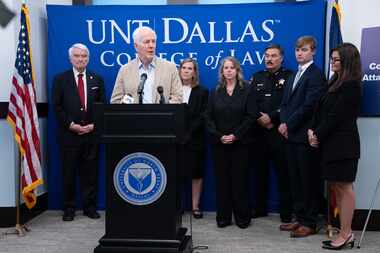 U.S. Sen. John Cornyn fields questions during a press conference covering the Countering...