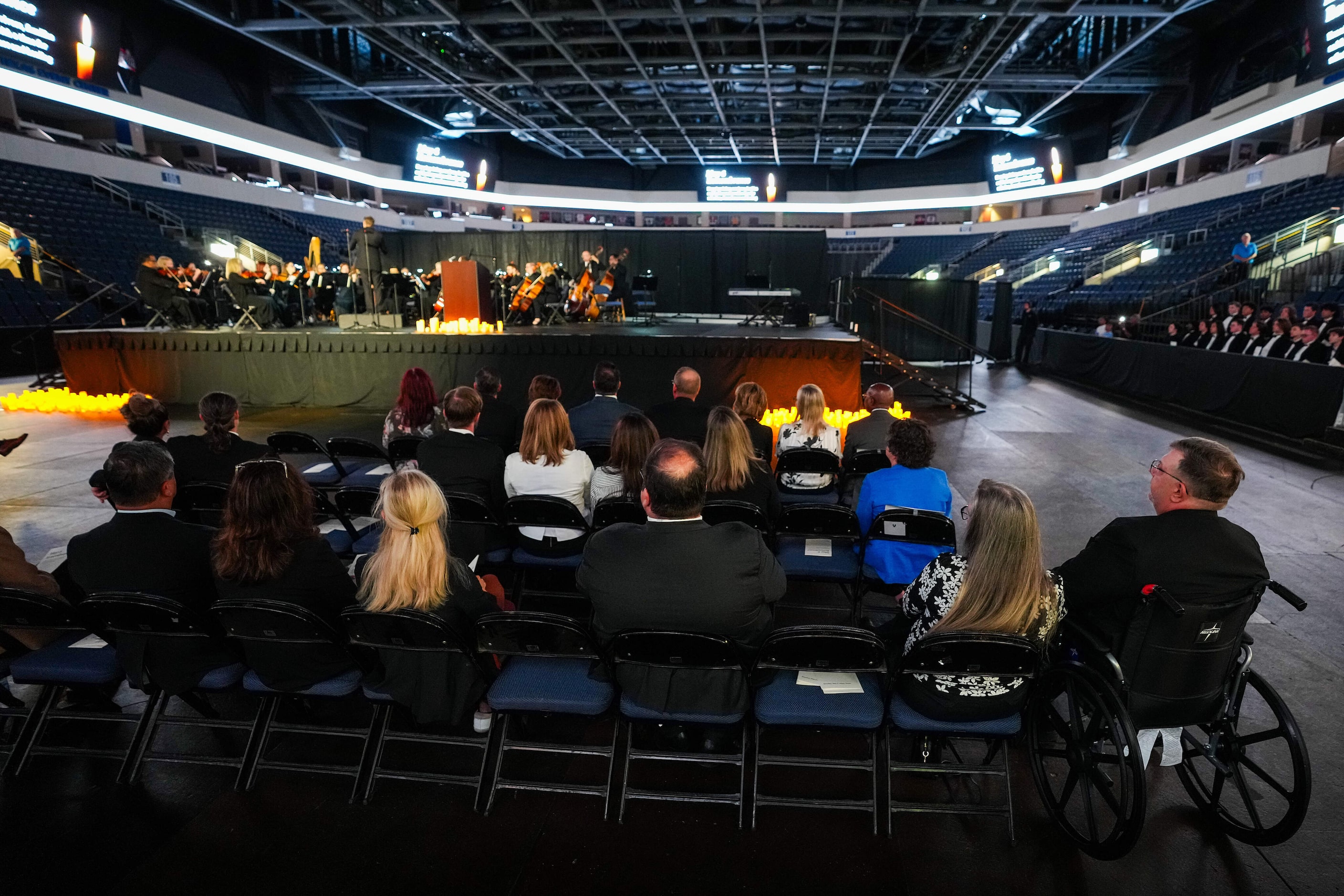 The Allen Philharmonic Orchestra plays during a remembrance event at Credit Union of Texas...