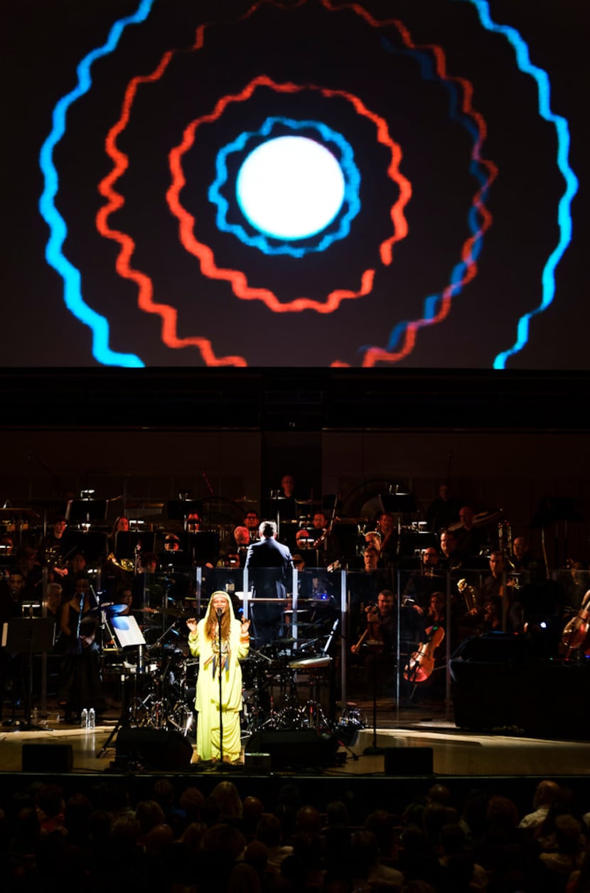 Erykah Badu's performance at the Meyerson Symphony Center included computer-generated...