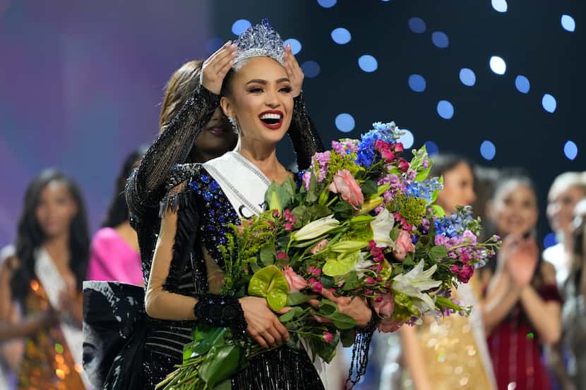 Miss USA R'Bonney Gabriel reacts as she is crowned Miss Universe during the final round of...
