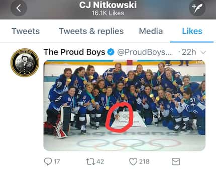 Twitter screencap of photo liked by Rangers broadcaster C.J. Nitkowski