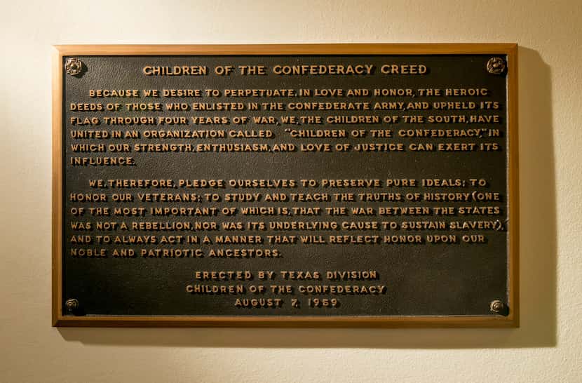 The "Children of the Confederacy Creed" plaque at the Texas Capitol.