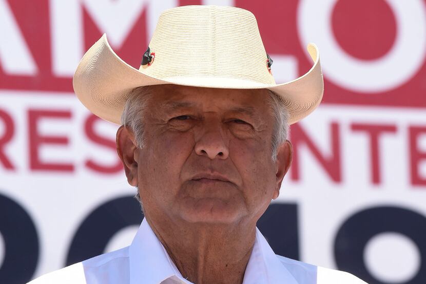 Mexican presidential candidate Andres Manuel Lopez Obrador holds a campaign rally in...