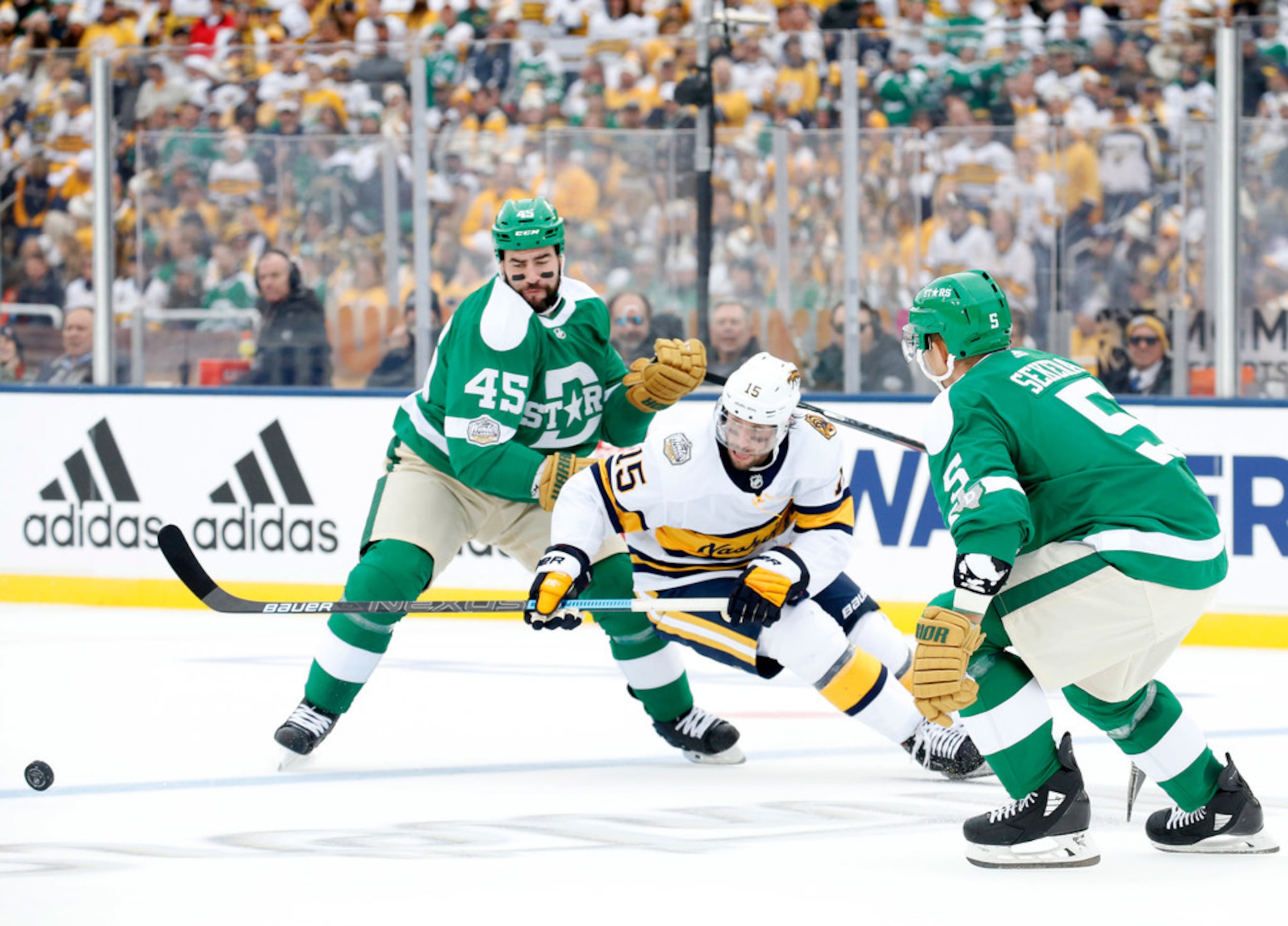 Cowboy hats, fireworks and full-out brawls: See photos from the Stars'  Winter Classic win over the Predators