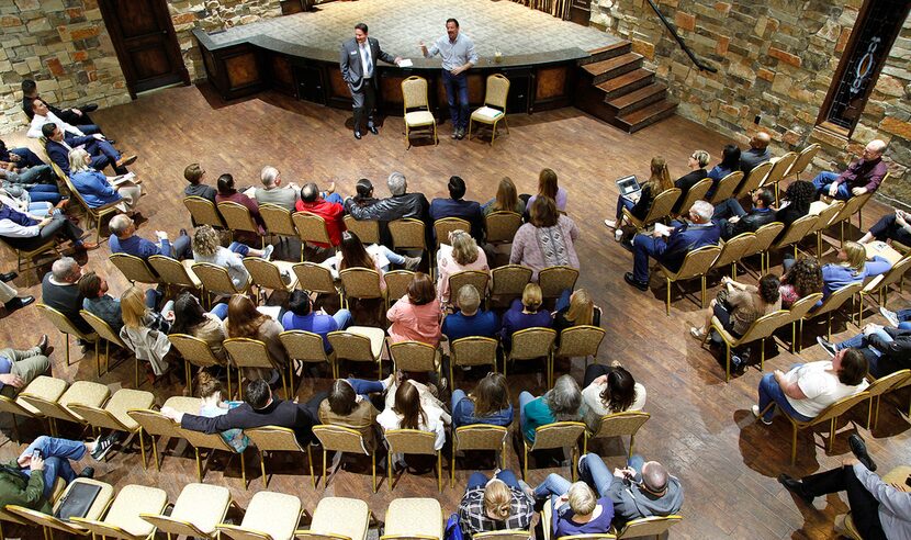 McKinney ISD superintendent Rick McDaniel and McKinney mayor George Fuller speak at a town...