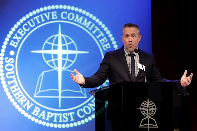 Southern Baptist Convention President J.D. Greear speaks to the denomination's executive...