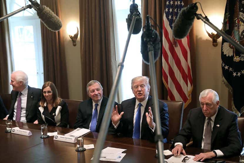 U.S. President Donald Trump presides over a meeting about immigration with Republican and...