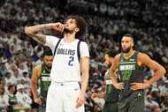 Dallas Mavericks center Dereck Lively II (2) reacts after hitting a free throw during the...