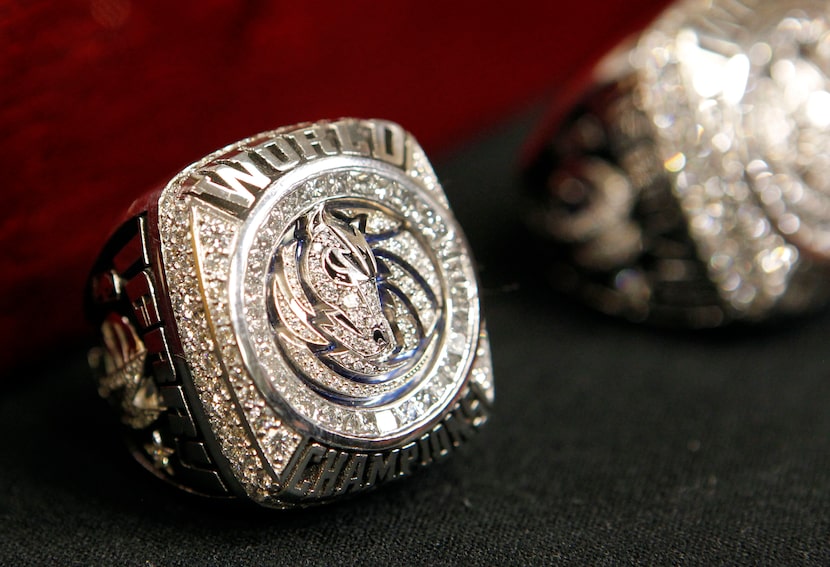 Detail of Dallas Mavericks shooting guard Jason Terry's NBA championship ring during the...