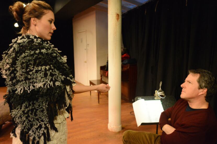 Chris Hury in the role of Thomas, right, listens as Allison Pistorius in the role of Vanda...