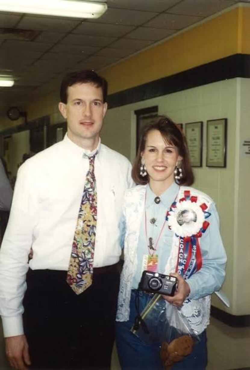 
Kyle Morrill, then the coach of the TCA girls varsity basketball team, and Sue Morrill...