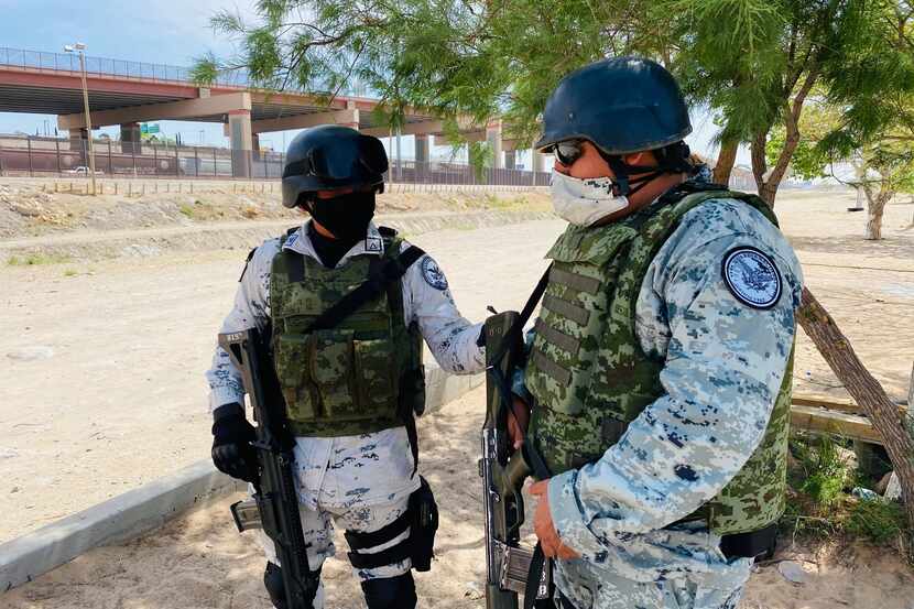Mexico national guardsmen, seen here last week, say they pick a key location along the...