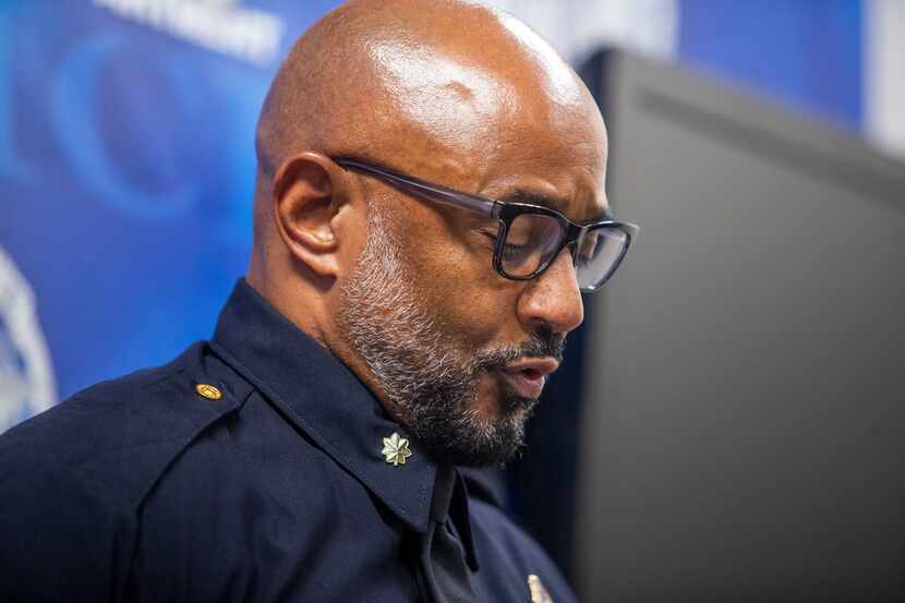 Dallas Police Maj. Vincent Weddington, of the Crimes Against Persons division, gave remarks...