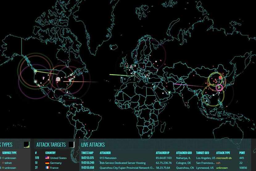 
Screenshot of a live map posted by the Norse cyber-security company depicting...