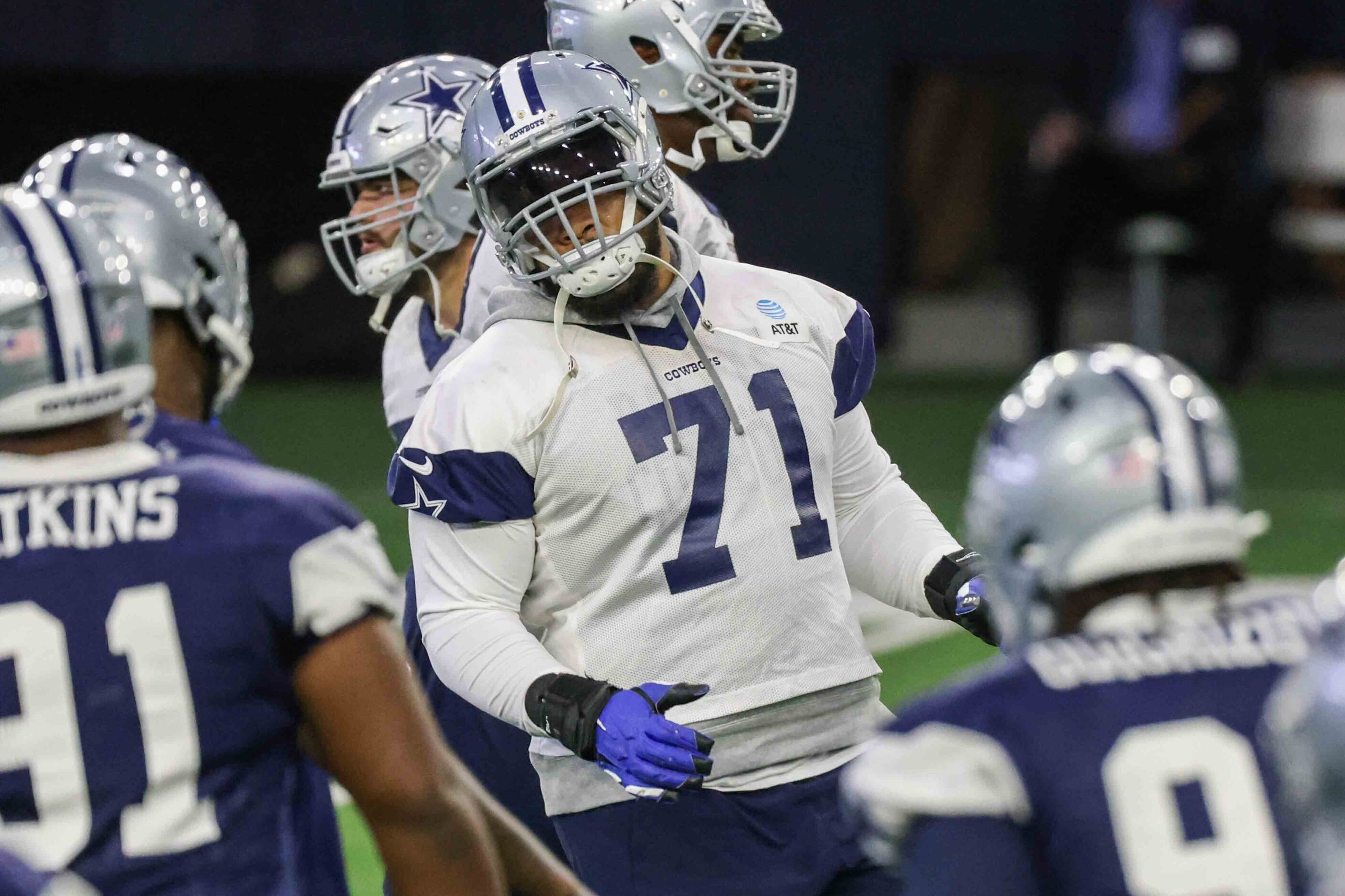 Cowboys' offensive lineman La'el 
Collins #71 during practice at the Ford Center in Frisco...