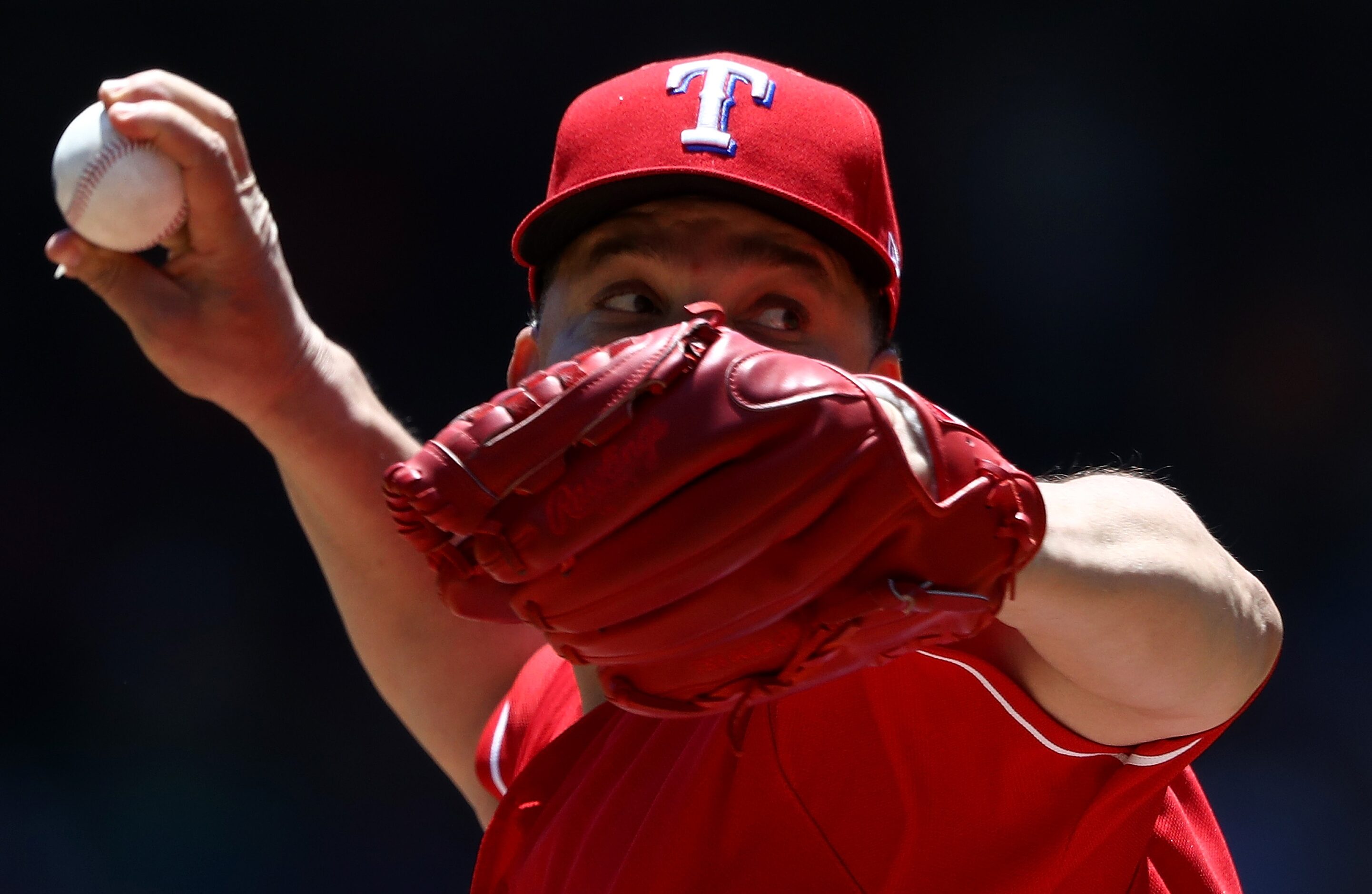 ARLINGTON, TX - MAY 09:  Bartolo Colon #40 of the Texas Rangers throws against the Detroit...