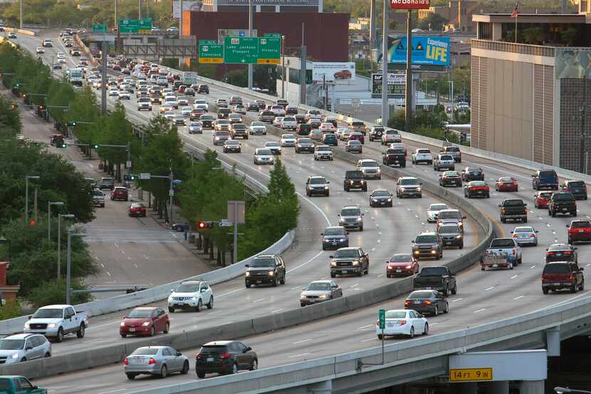Traffic travels along the Pierce Elevated of I-45 in Houston.