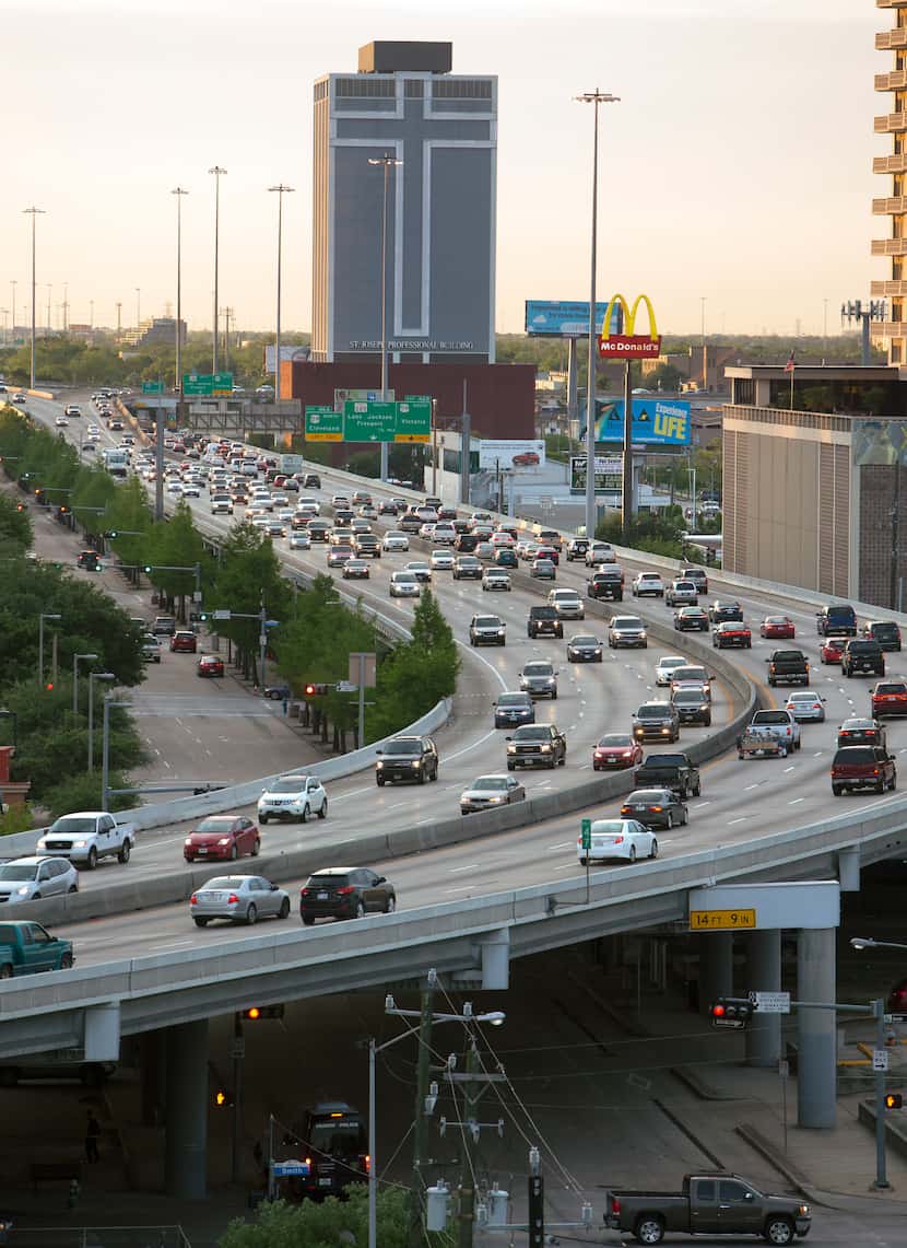 Traffic travels along the Pierce Elevated of I-45 in Houston.
