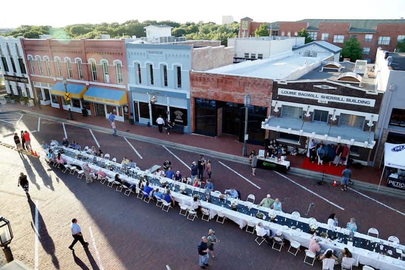 The view of the first "Night Out on 15th" on 15th Street in historic downtown Plano in 2015. 