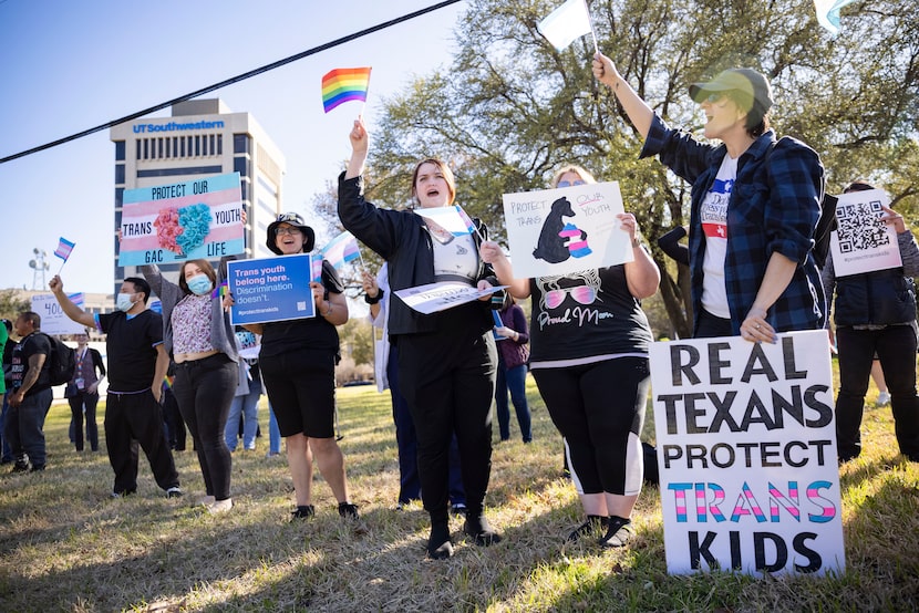 Protestors gather at the University of Texas Southwestern Medical Center following the...