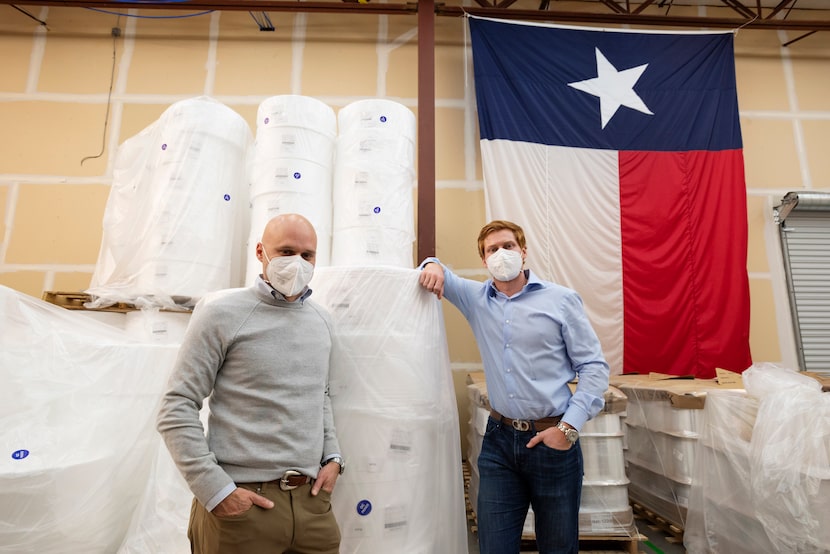 Co-founders John Bielamowicz, left, and David Baillargeon, of United States Mask Company,...