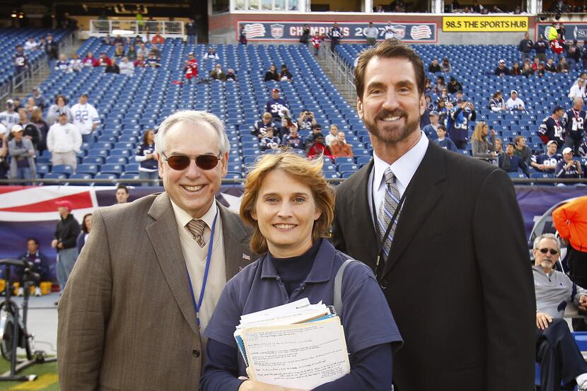 The Dallas Cowboys radio broadcast team, from left, play-by-play announcer Brad Sham,...