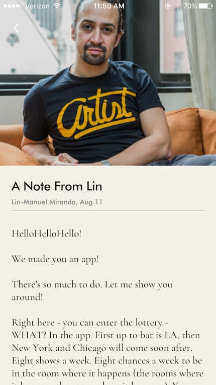 Lin-Manuel Miranda included a helpful note on how to use the new Hamilton app and what it...