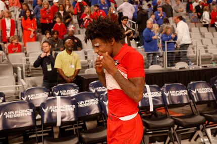 SMU guard Kendric Davis (3) leaves the court after they lost to Memphis during the AAC men’s...