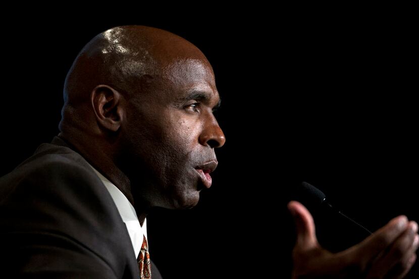 Texas head coach Charlie Strong speaks during the 2015 Big 12 Conference Football Media Days...