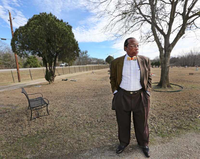 Dallas County Commissioner John Wiley Price visits Prairie View Cemetery, the black cemetery...