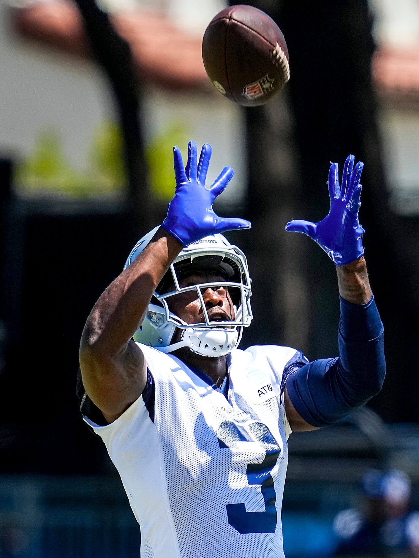 Dallas Cowboys wide receiver Brandin Cooks (3) catches a pass during a training camp...