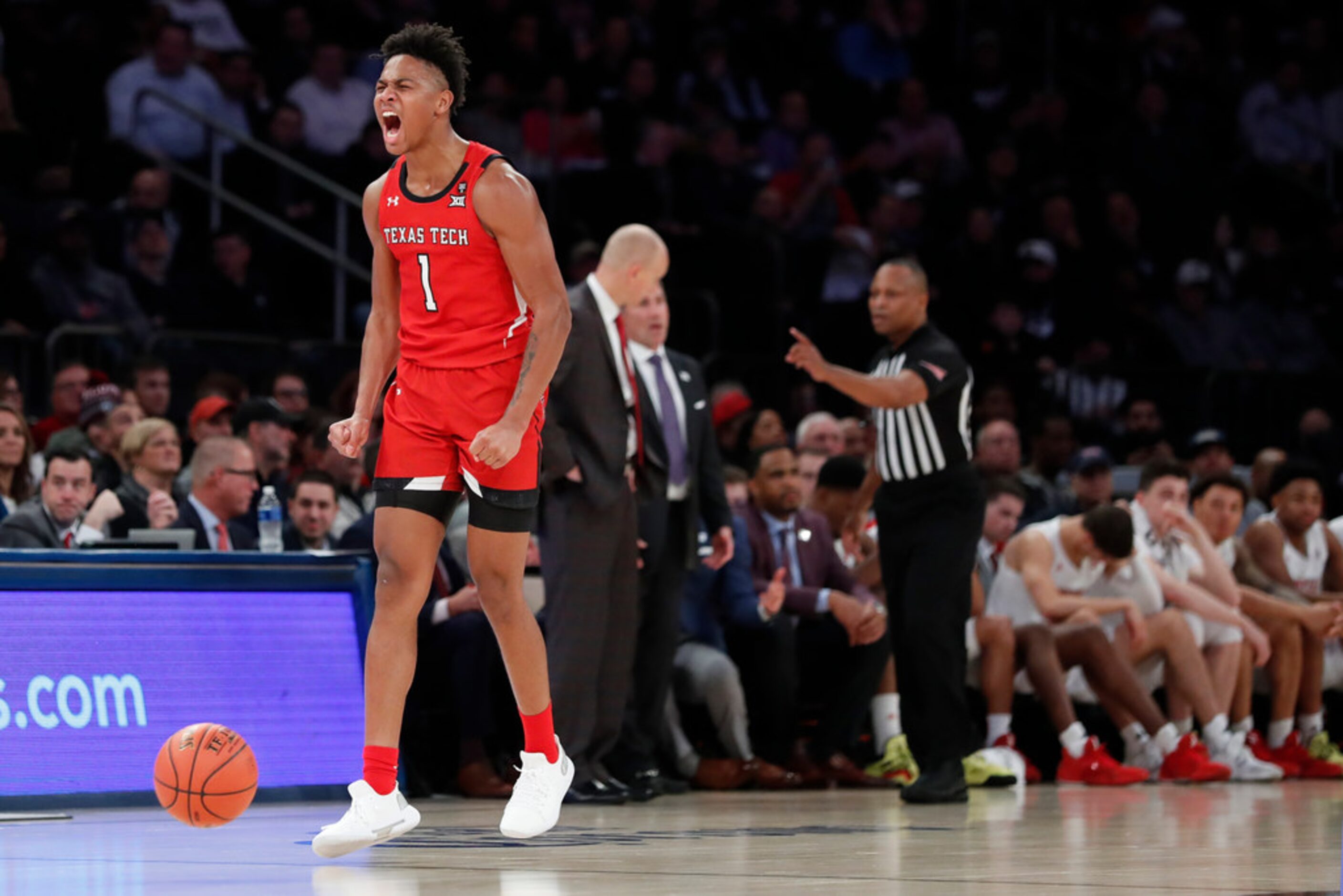 Texas Tech guard Terrence Shannon Jr. (1) reacts after during the second half of an NCAA...